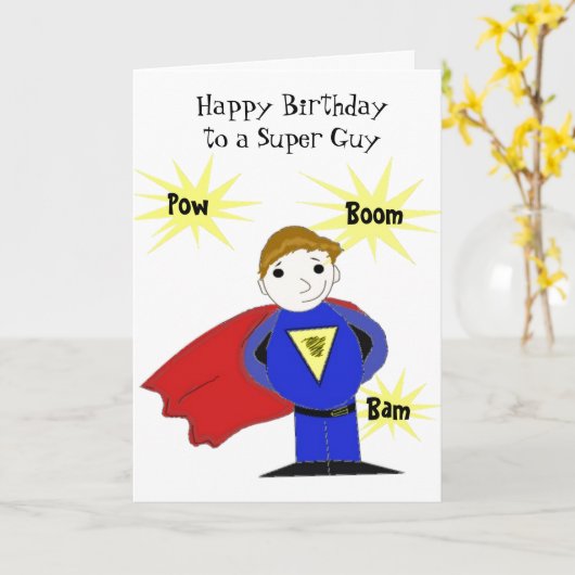 Super Guy Birthday Greeting Kaart (Gele Bloem)