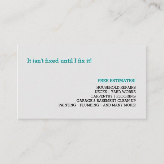 Super Handyman binnenlandse reparaties Visitekaartje (Achterkant)