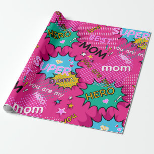 Super Helden Moeder Strip Cadeaupapier