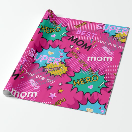 Super Helden Moeder Strip Cadeaupapier (Uitgerold)