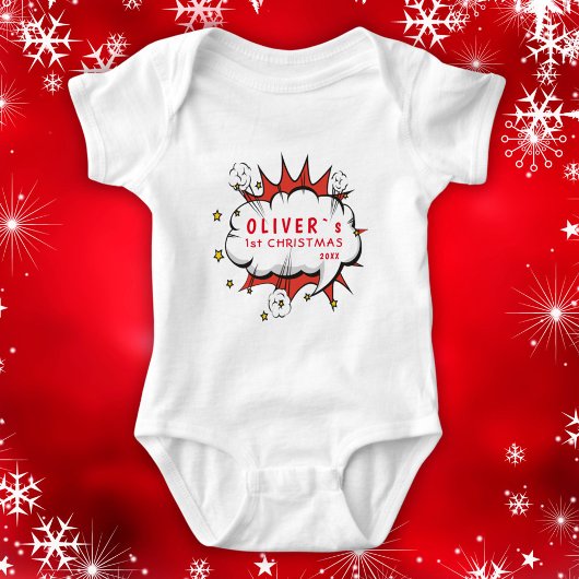 Super Hero Baby`s Eerste Kerst Comic  Romper