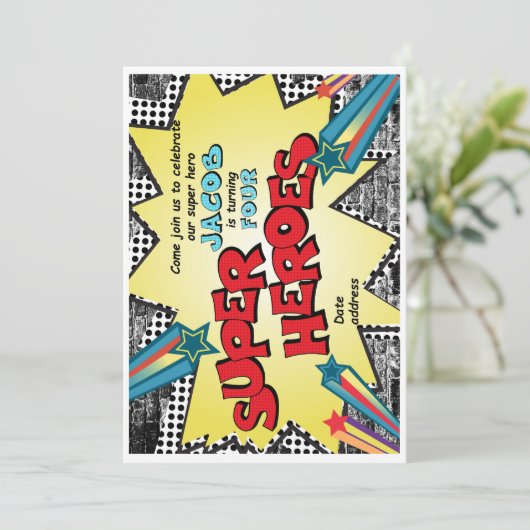 SUPER HERO BIRTHDAY INVITATIE KAART (Staand voorkant)