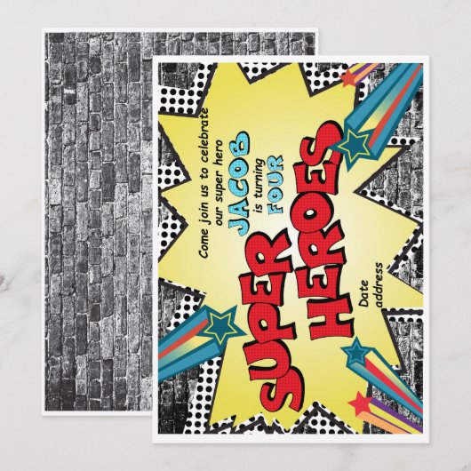 SUPER HERO BIRTHDAY INVITATIE KAART (Voorkant / Achterkant)