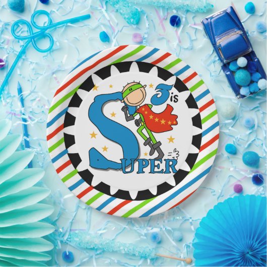 Super Hero Boy 3rd Birthday Paper Borden Papieren Bordje (Feest)