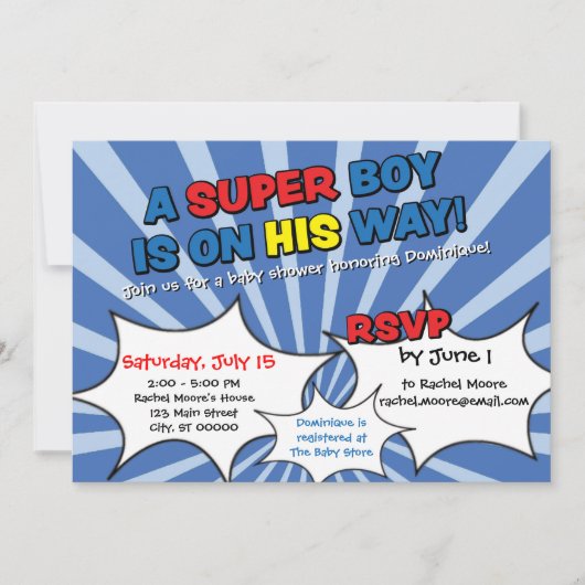 Super Hero Boy Baby shower Kaart (Voorkant)