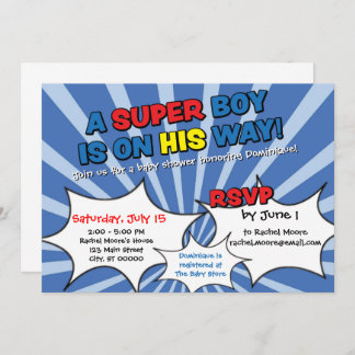 Super Hero Boy Baby shower Kaart