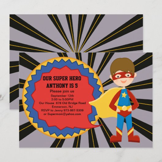 Super Hero Boys Birthday Uitnodiging (Voorkant / Achterkant)
