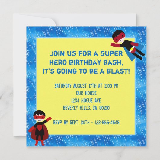 Super Hero Boys Bithday Party Kaart (Achterkant)