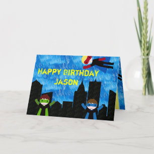 Super Hero Boys Bithday Party Kaart