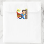 Super Hero Cartoon Guy met Action Words Vierkante Sticker (Tas)
