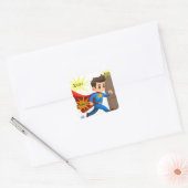 Super Hero Cartoon Guy met Action Words Vierkante Sticker (Envelop)
