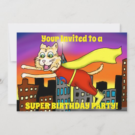 Super Hero Cat Party uitnodiging (Voorkant)