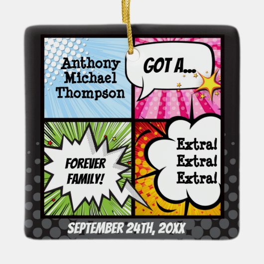 Super Hero Comic Book Adoption, Family Gift Keramisch Ornament (Voorkant)