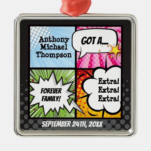 Super Hero Comic Book Adoption, Family Gift Metalen Ornament (Voorkant)