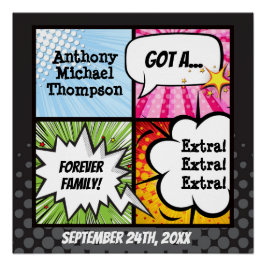 Super Hero Comic Book Adoption, Family Gift Perfect Poster