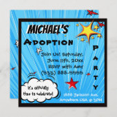 Super Hero Comic Book Adoption Party Kaart (Voorkant / Achterkant)