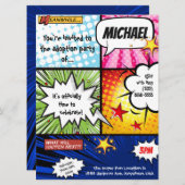 Super Hero Comic Book Adoption Party Kaart (Voorkant / Achterkant)