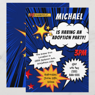 Super Hero Comic Book Adoption Party Kaart