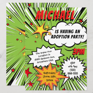 Super Hero Comic Book Adoption Party Kaart