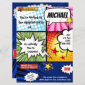 Super Hero Comic Book Adoption Party Kaart (Voorkant / Achterkant)