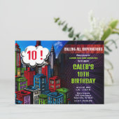 Super Hero Comic Book Stad Verjaardagsfeest Kaart (Staand voorkant)