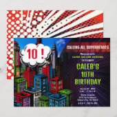 Super Hero Comic Book Stad Verjaardagsfeest Kaart (Voorkant / Achterkant)