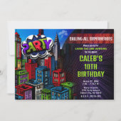 Super Hero Comic Book Stad Verjaardagsfeest Kaart (Voorkant)