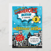 Super Hero Comic Book Style Boy Birthday Blue Kaart (Voorkant)