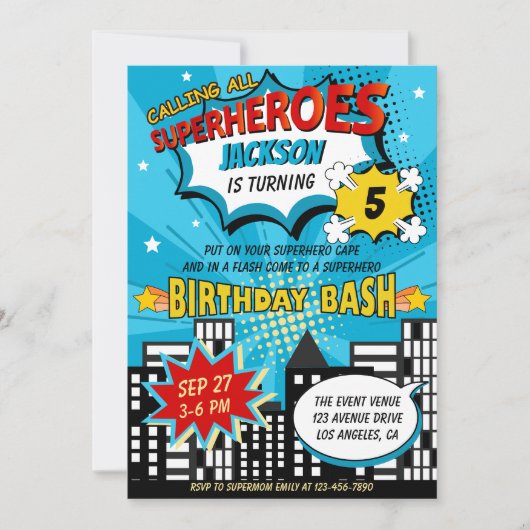Super Hero Comic Book Style Boy Birthday Blue Kaart (Voorkant)