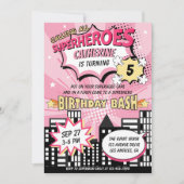 Super Hero Comic Book Style Girl Birthday Pink Kaart (Voorkant)