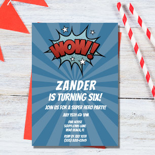 Super Hero Comic Boy Verjaardagsfeestuitnodiging Kaart
