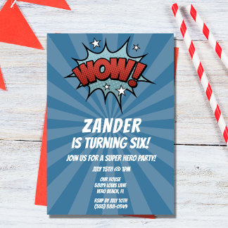 Super Hero Comic Boy Verjaardagsfeestuitnodiging Kaart