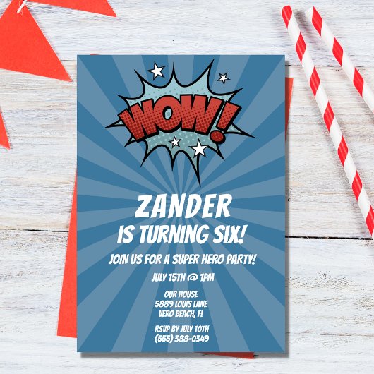 Super Hero Comic Boy Verjaardagsfeestuitnodiging Kaart