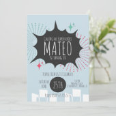 Super Hero Comic Speech Bubbles City Birthday Kaart (Staand voorkant)