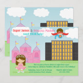 Super Hero en Princess Twins Joint Birthday Party Kaart (Voorkant / Achterkant)