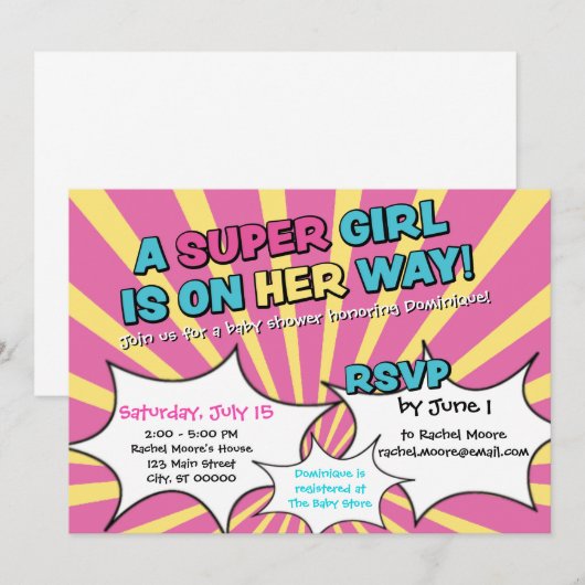 Super Hero Girl Baby shower Kaart (Voorkant / Achterkant)