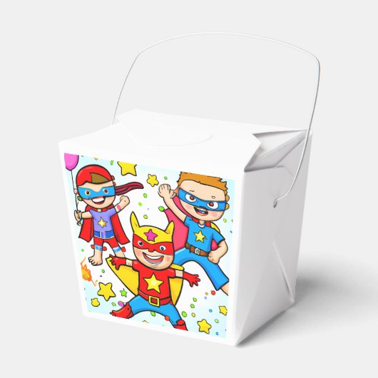 Super Hero Kids Birthday Party Favor Box Bedankdoosjes (Voorkant Zijde)