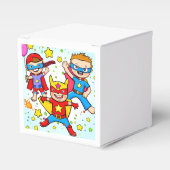 Super Hero Kinder Square Birthday Party Favor Box Bedankdoosjes (Voorkant Zijde)