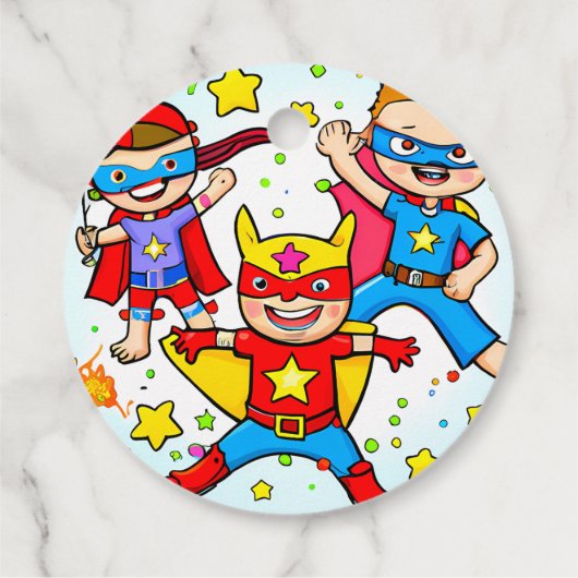 Super Hero Kinder Thema Birthday Party Gift Label (Achterkant)