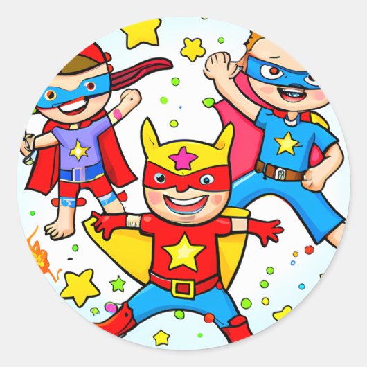 Super Hero Kinder Thmed Birthday Party Sticker (Voorkant)