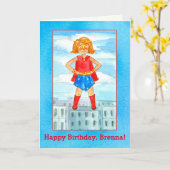 Super Hero Meisje Gelukkige Verjaardag Custom Name Kaart (Gele Bloem)