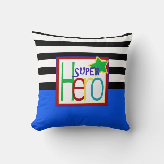 Super Hero Pillow | Blauw, zwart, rood, groen Kussen (Voorkant)