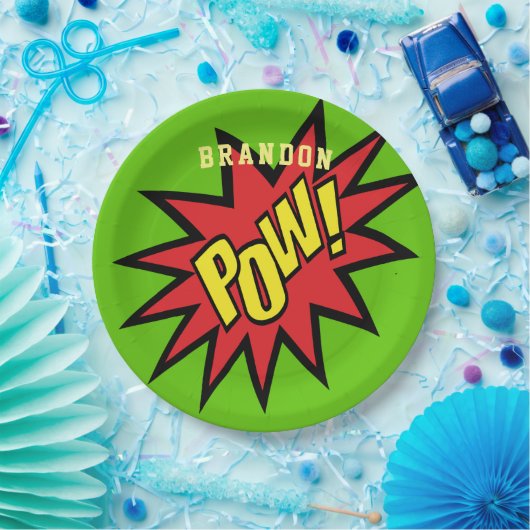 Super Hero Pow Aangepaste kleur Aangepast Papieren Bordje (Feest)
