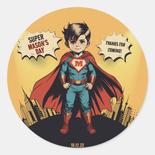 Super Hero verjaardagsjongen Ronde Sticker (Voorkant)