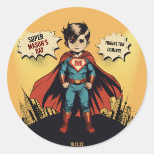 Super Hero verjaardagsjongen Ronde Sticker