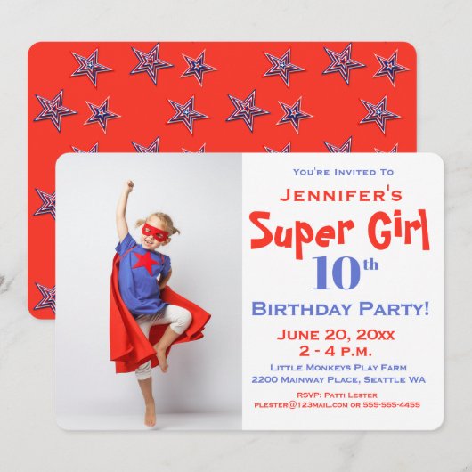 Super Hero voor kinderen, Birthday Party Invitatio Kaart (Voorkant / Achterkant)