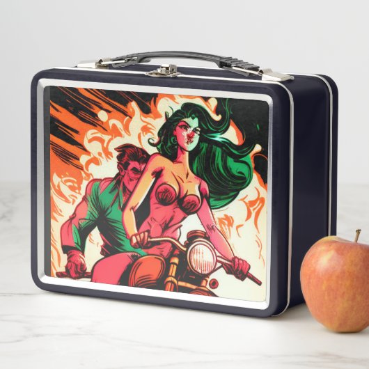 Super Hero Woman op motorfiets (In situ)