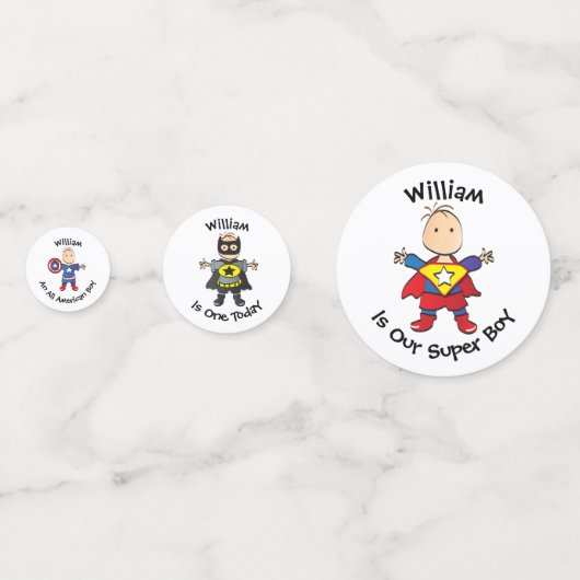 Super Heroes Super Boy Eerste Verjaardag Feesttafe Confetti (Voorkanten)