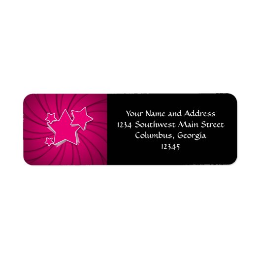 Super Hot Pink Stars en Swirl Background Etiket (Voorkant)