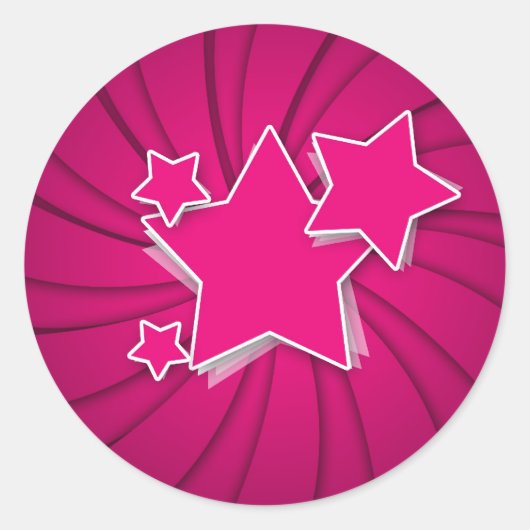 Super Hot Pink Stars en Swirl Background Ronde Sticker (Voorkant)